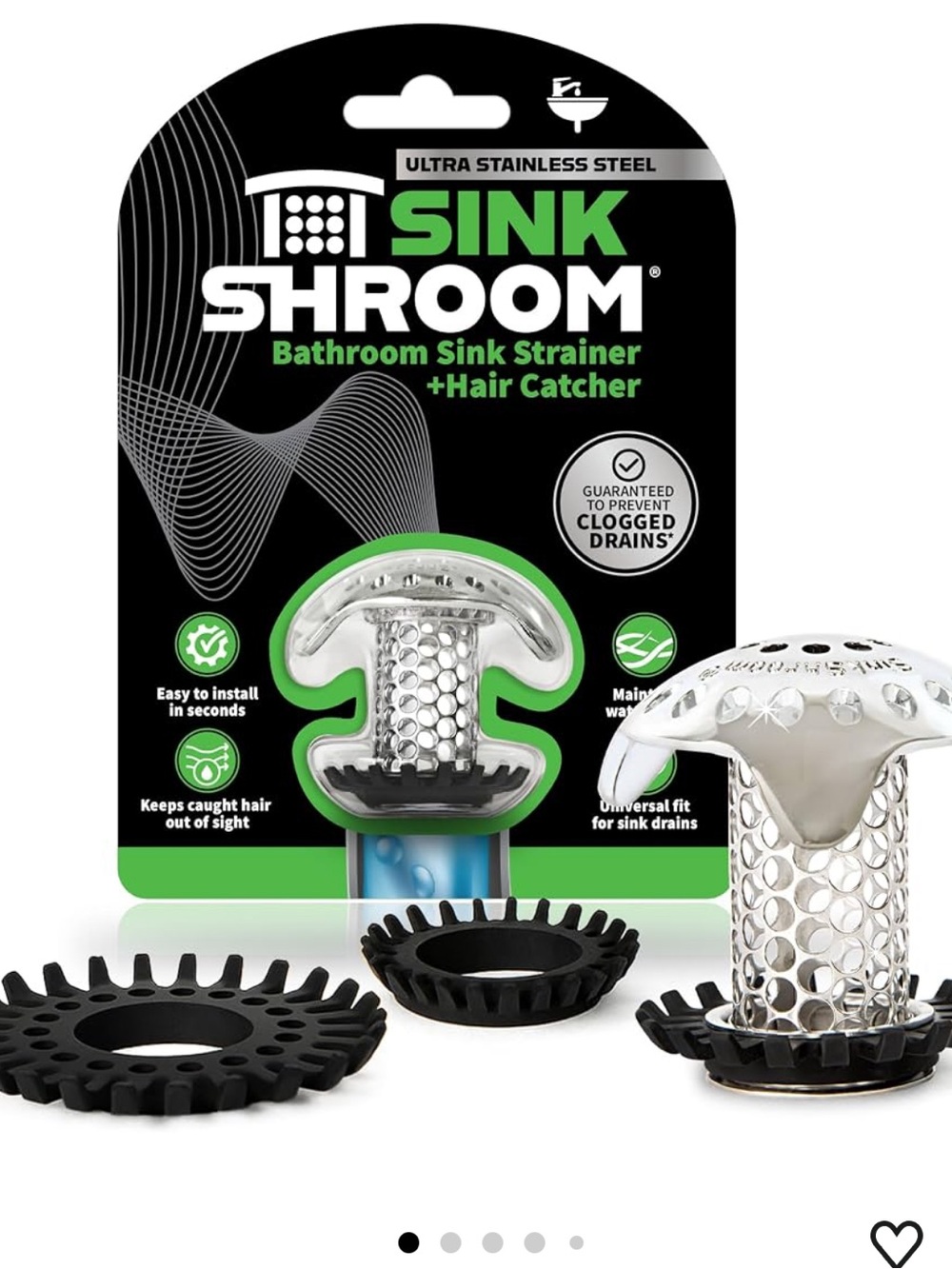 SinkShroom Ultra Strainer Drain Protector Hair Catcher with StopShroom for Sink